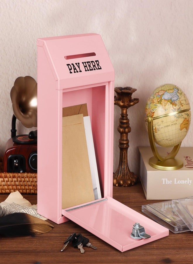 Mkhaslri Metal Donation Box Collection Safe Suggestion Box with Lock Wall Mounted Mailbox Delivery Ballot Case Key Drop Case for Home Office Outdoor Door (Pink, 10.24 x 5.71 x 2.95 Inch) - Image 4