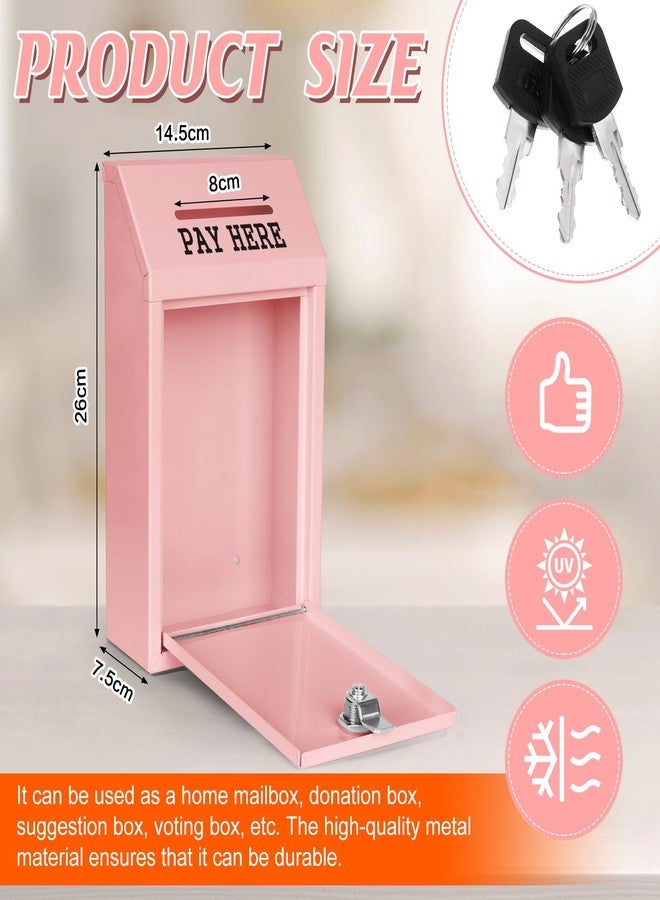 Mkhaslri Metal Donation Box Collection Safe Suggestion Box with Lock Wall Mounted Mailbox Delivery Ballot Case Key Drop Case for Home Office Outdoor Door (Pink, 10.24 x 5.71 x 2.95 Inch) - Image 2