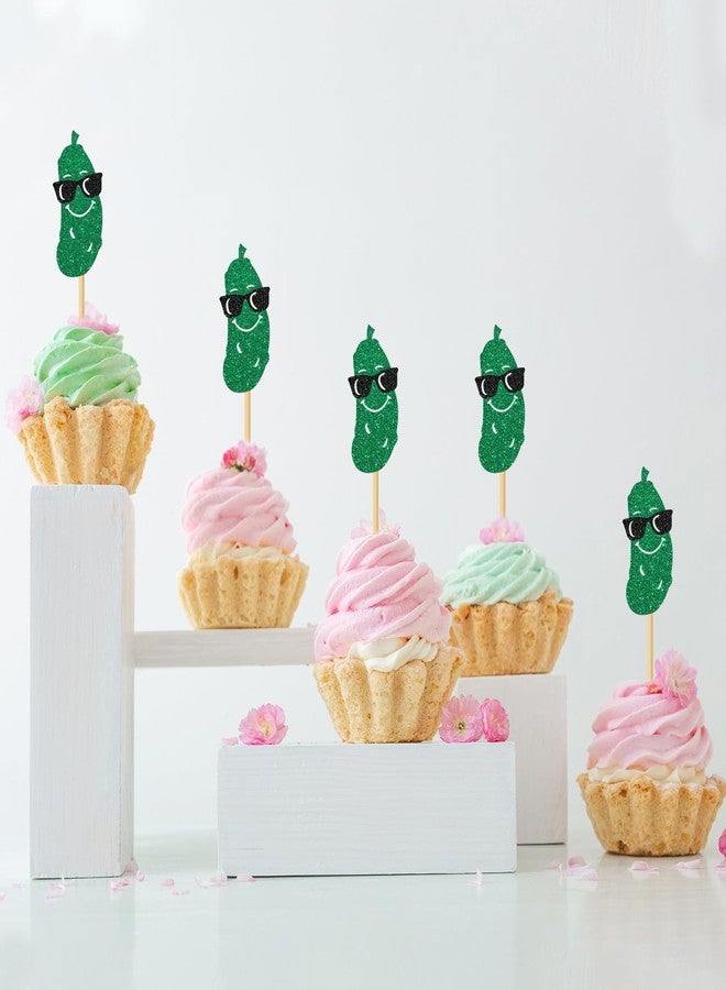 MonMon & Craft Pickle Theme Cupcake Toppers - Cucumber Birthday Party Cupcake Decor/Baby Shower Bridal Shower Party Decor - Girl Birthday Party Decorations Funny Pickle Party Cupcake Toppers 24 Pcs Glitter - Image 5