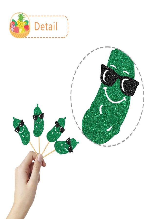 MonMon & Craft Pickle Theme Cupcake Toppers - Cucumber Birthday Party Cupcake Decor/Baby Shower Bridal Shower Party Decor - Girl Birthday Party Decorations Funny Pickle Party Cupcake Toppers 24 Pcs Glitter - Image 4