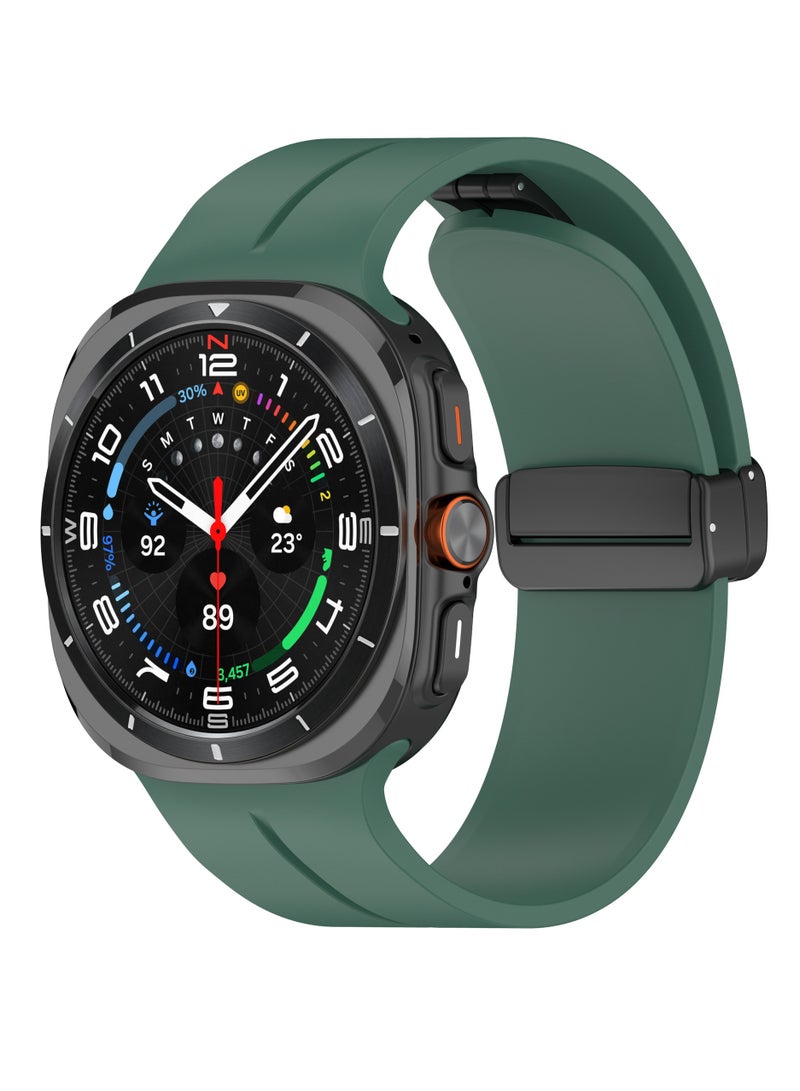 For Samsung Galaxy Watch7 Ultra Recessed magnetic folding buckle silicone strap dark green