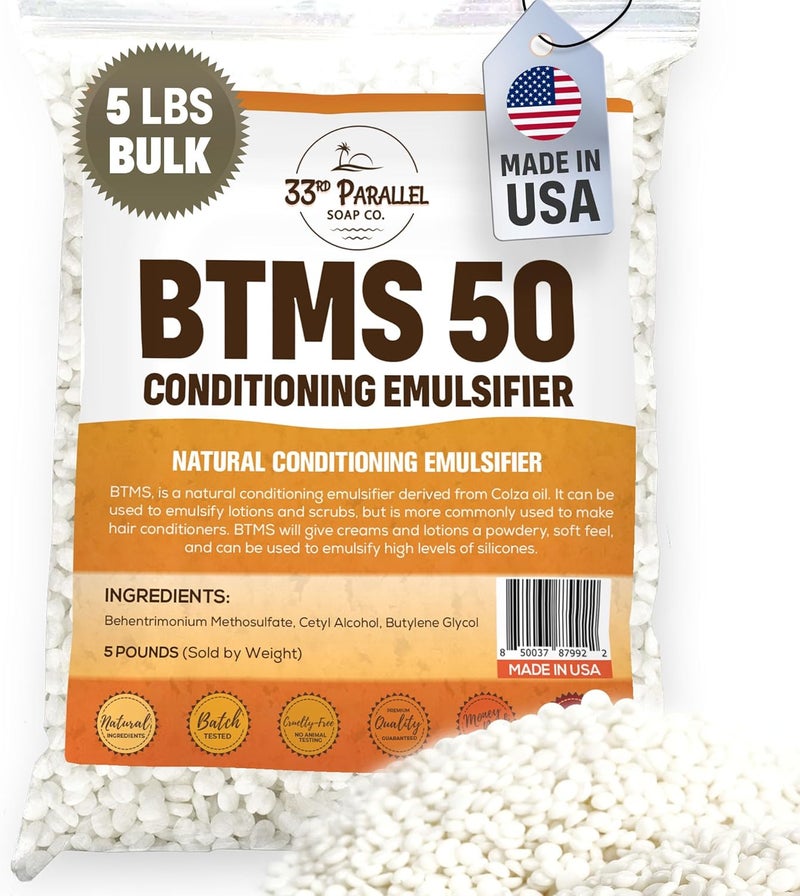 33RD PARALLEL SOAP CO. BTMS 50 Conditioning Emulsifier | 5 LBS | 100% Natural Plant Derived | Behentrimonium Methosulfate Cetearyl Alcohol Emulsifying Conditioner | Product of USA (5 POUND) - Image 1