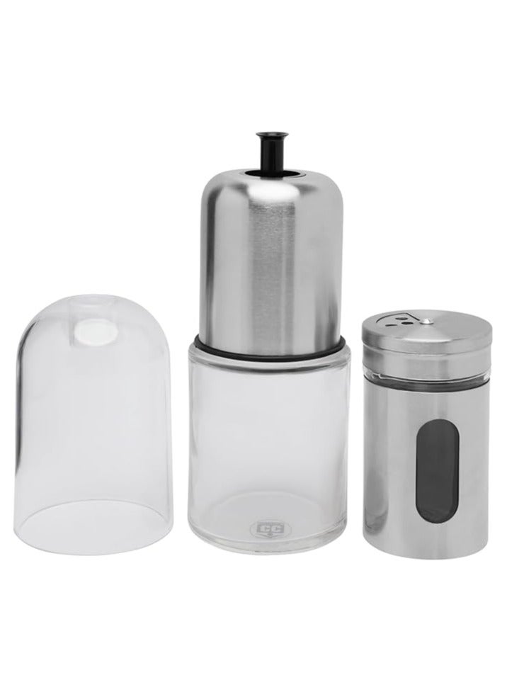 Olive oil dispenser bottle set 230 ml and salt and pepper dispenser 100 ml with stainless steel outer body | Dispenser bottle for kitchen and restaurants | Food and oil tanker for distributing oil - Image 2