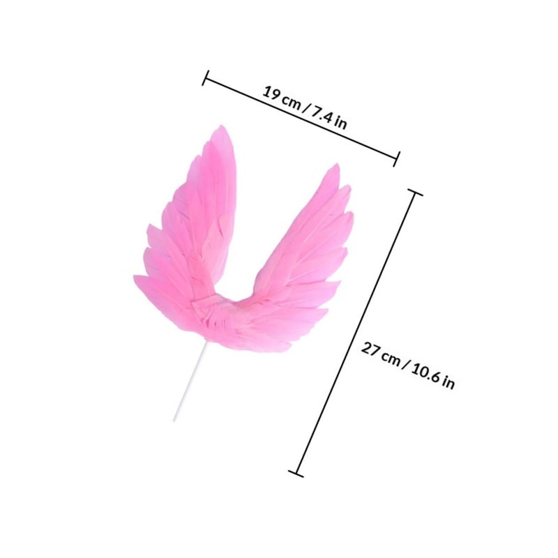 Elegant Plumage Angel Wing Cake Toppers Set Dark Pink White Wedding Party Dessert Decorations - Image 3