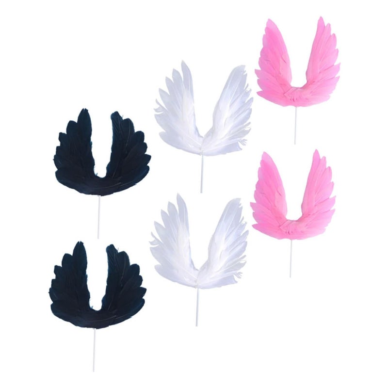 Elegant Plumage Angel Wing Cake Toppers Set Dark Pink White Wedding Party Dessert Decorations - Image 2