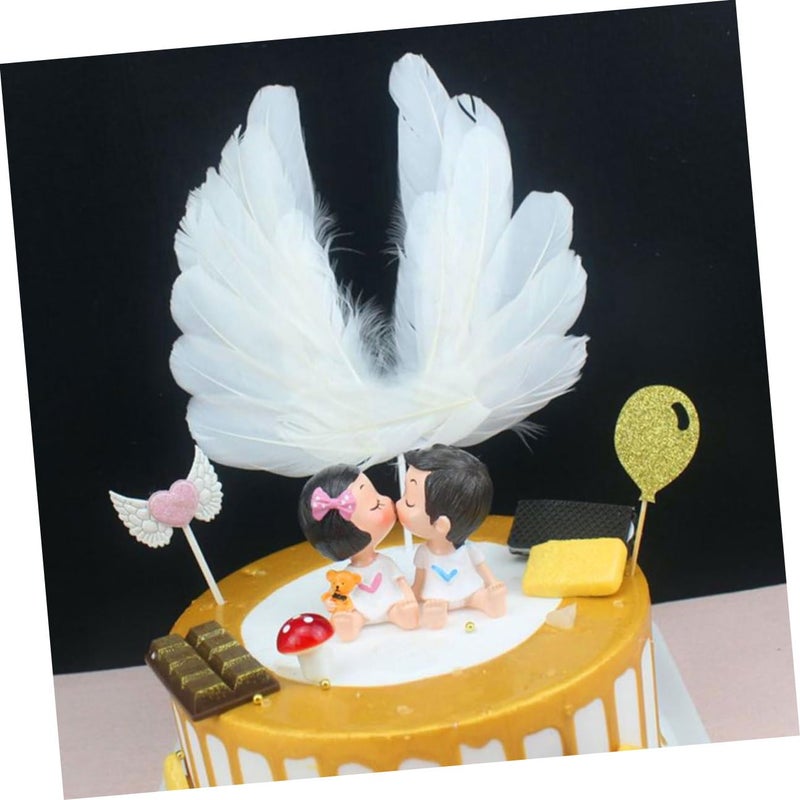 Elegant Plumage Angel Wing Cake Toppers Set Dark Pink White Wedding Party Dessert Decorations - Image 5