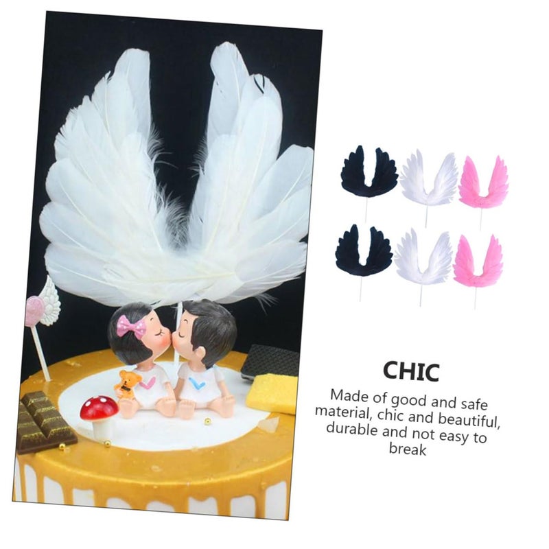 Elegant Plumage Angel Wing Cake Toppers Set Dark Pink White Wedding Party Dessert Decorations - Image 4