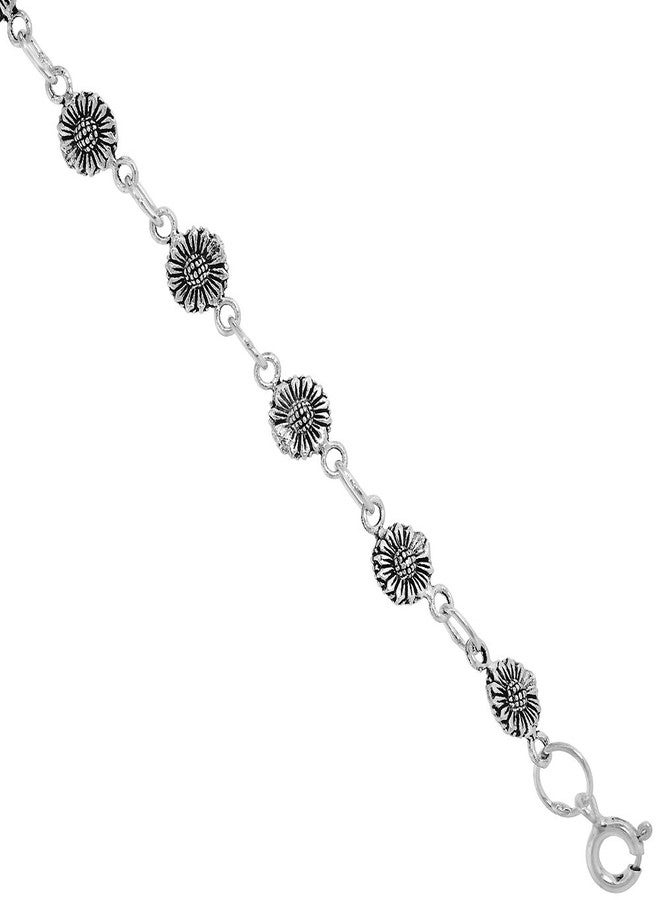 سابرينا سيلفر سوار فضة إسترليني رقيق بتصميم زهرة عباد الشمس للنساء، عرضه 1/4 بوصة وطوله 7.5 بوصة - Image 2