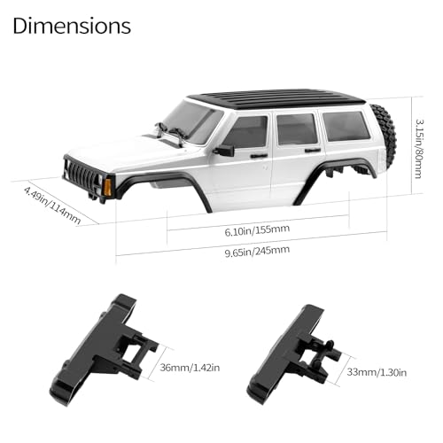 GIXCEL 610inch Wheelbase RC Body Shell ABS Cherokee Body with Front Rear Bumpers for 118 RC Crawler TRX4M Bronco Defender Chassis Upgrades Spare Wheel Tire Included Pearl White - Image 5