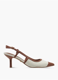 Celeste Women's Monogram Print Slingback Shoes with Kitten Heels  - Image 3