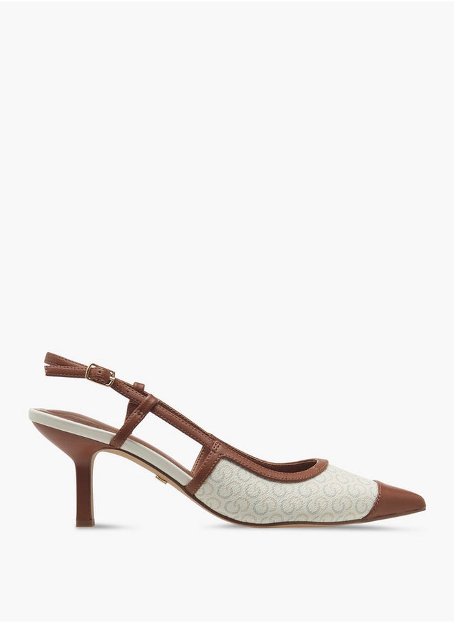 Celeste Women's Monogram Print Slingback Shoes with Kitten Heels  - Image 3