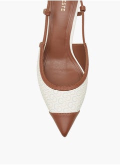 Celeste Women's Monogram Print Slingback Shoes with Kitten Heels  - Image 4