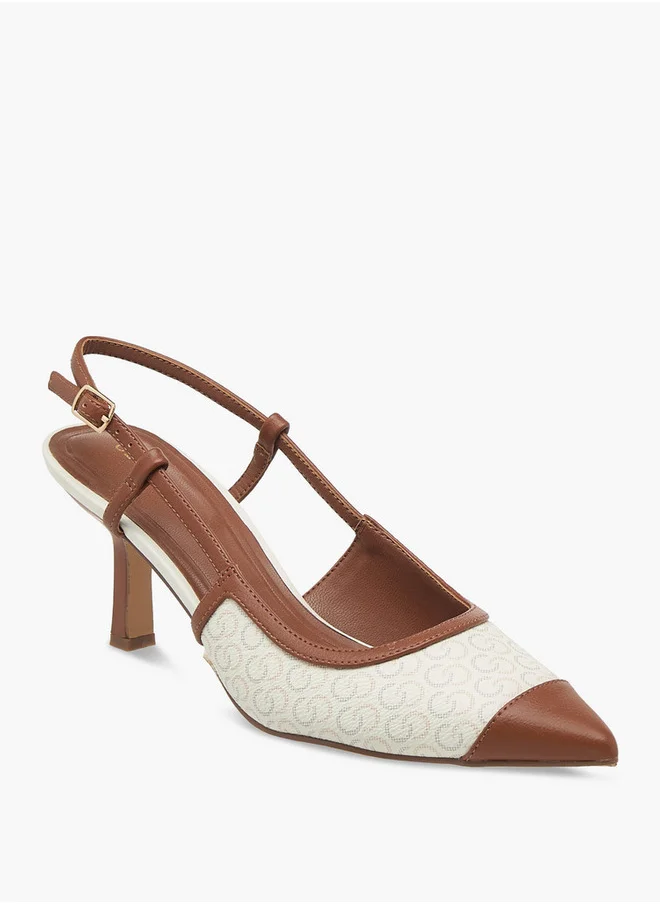 سيليست Women's Monogram Print Slingback Shoes with Kitten Heels