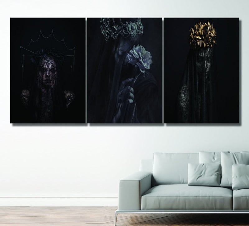 Marktna Three canvas prints featuring a woman's design, with a hollow frame, measuring (120×60), three pieces. - Image 1