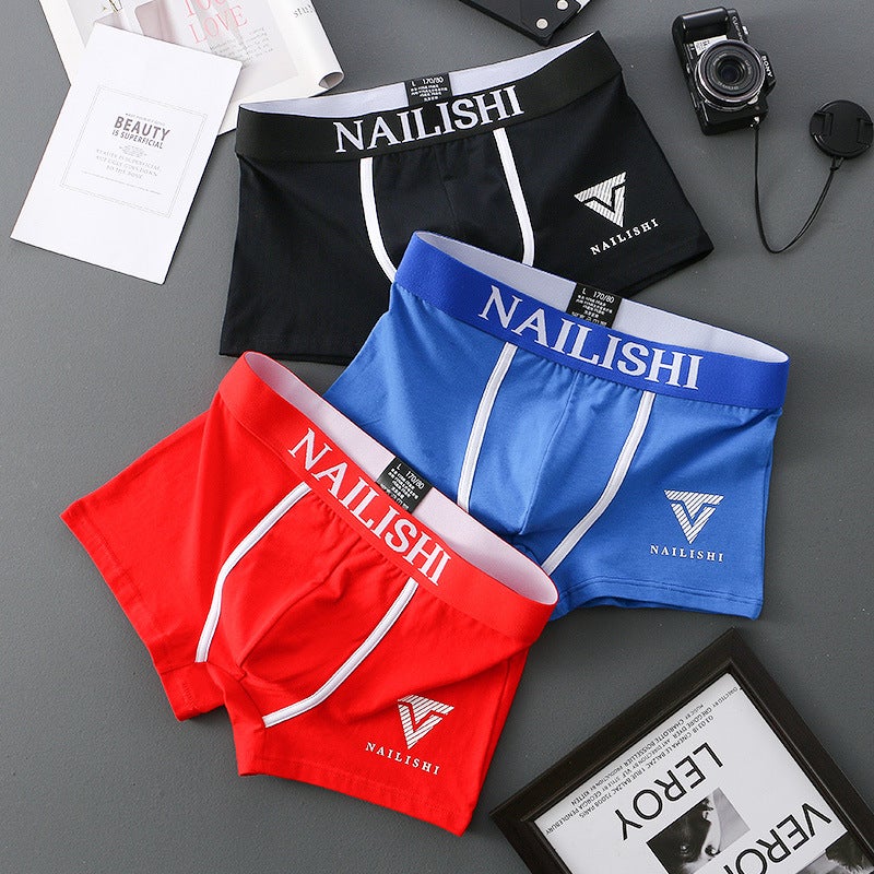 Men's Cotton Breathable Boxers, Letter Trend, Mid-Rise, Knitted, 5 Sizes 6 Colors - Image 5