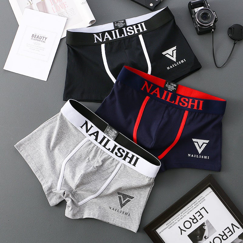 Men's Cotton Breathable Boxers, Letter Trend, Mid-Rise, Knitted, 5 Sizes 6 Colors - Image 4