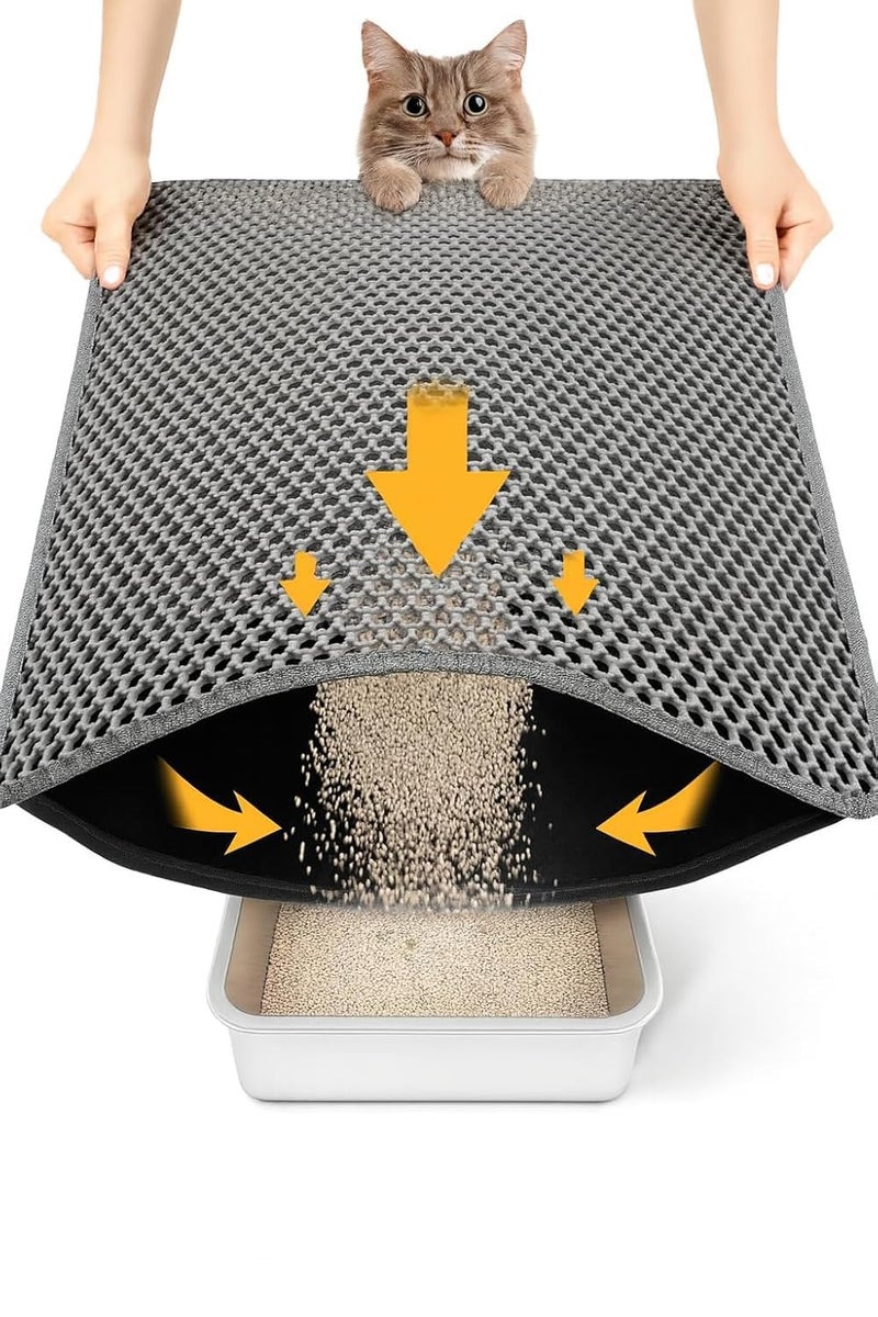 Polarduck Cat Litter Mat Litter Box Mat for Kitty, EVA Honeycomb Double Layer Design, Urine & Waterproof Scatter Control, Less Waste, Easier To Clean,Non Slip (Grey 60 x 40cm) - Image 1