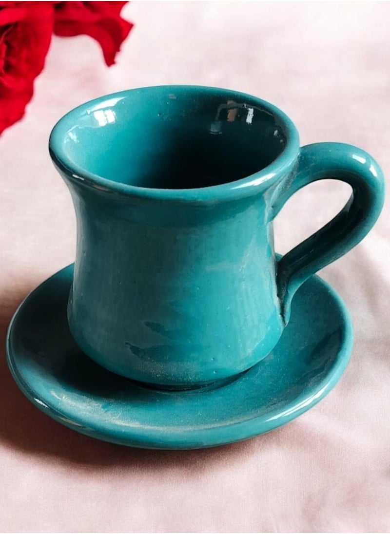 Generic - Handmade pottery cup and saucer with handle. Capacity: 200-300 ml. Microwave safe - Image 1