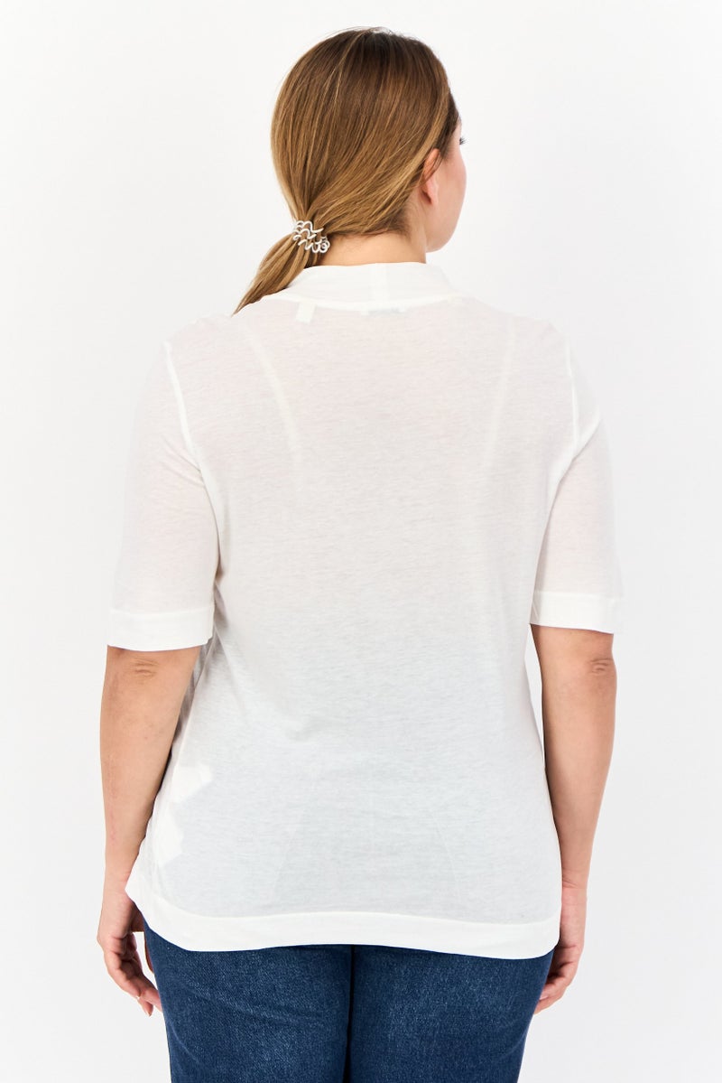 ESPRIT تي شيرت نسائي بأكمام قصيرة وياقة مرتفعة، أبيض فاتح - Image 3