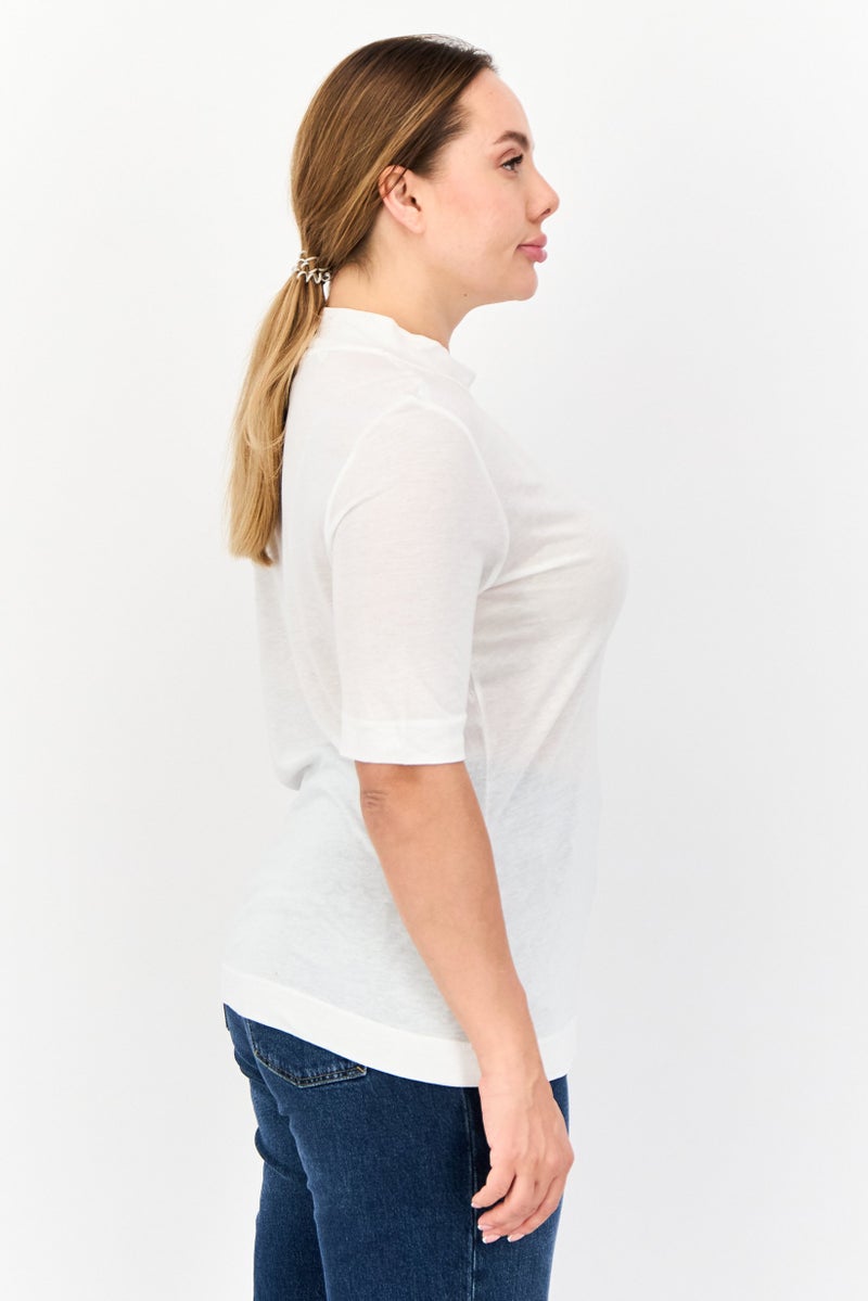 ESPRIT تي شيرت نسائي بأكمام قصيرة وياقة مرتفعة، أبيض فاتح - Image 2