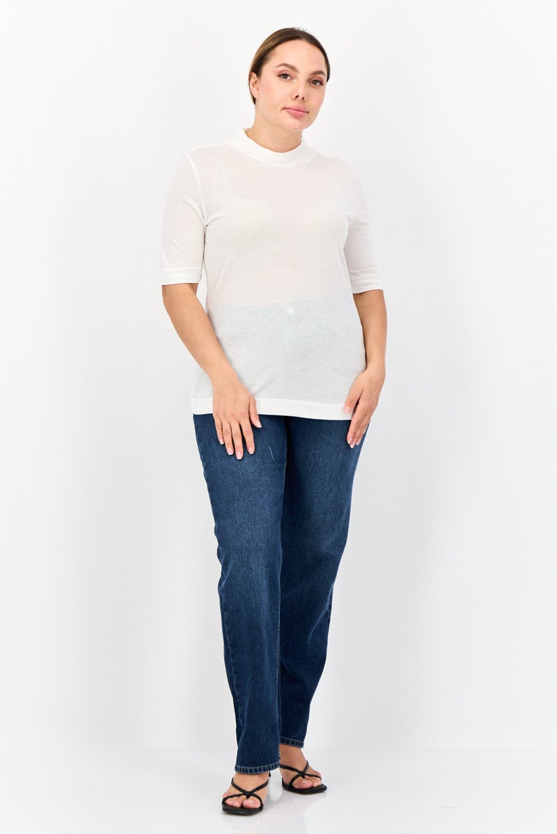 ESPRIT تي شيرت نسائي بأكمام قصيرة وياقة مرتفعة، أبيض فاتح - Image 4