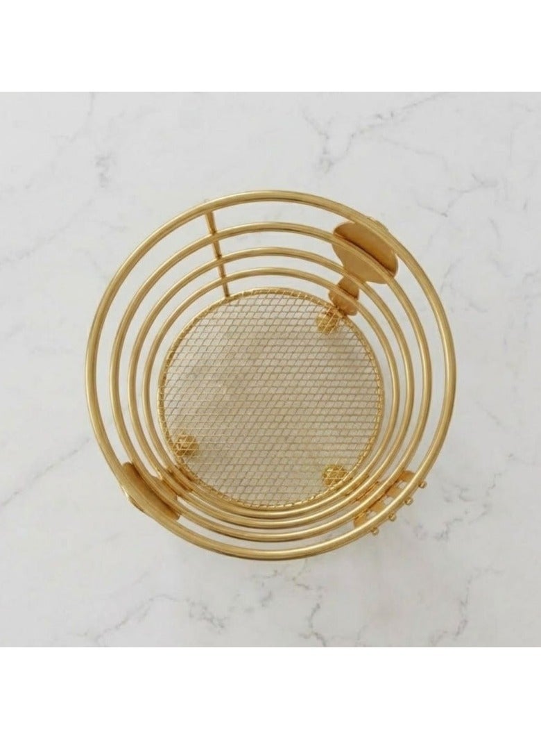Cutlery holder - A sturdy metal kitchen utensil holder for keeping spoons and forks organized, adding a touch of luxury in gold. - Image 4