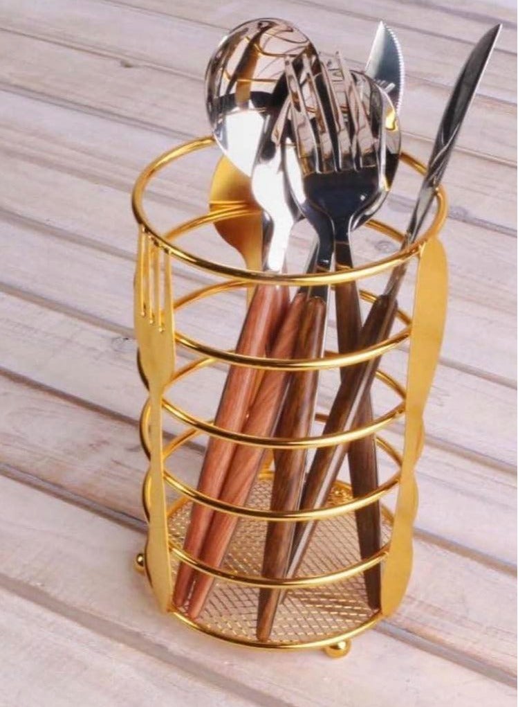 Cutlery holder - A sturdy metal kitchen utensil holder for keeping spoons and forks organized, adding a touch of luxury in gold. - Image 5