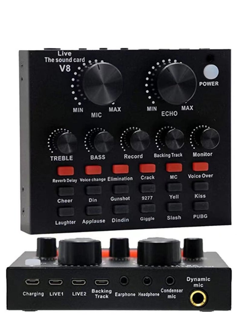 V8K Sound Card Supports Gaming Recording Singing Voice Modulation and Noise Reduction