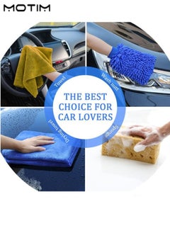 Motim 12Pcs Car Wash Kit, Auto Detailing Cleaning Set, Car Care Kit (No Car Cleaner) with Bucket/Towel/Mitt/Duster/Window Scraper/Tire Brush Complete Car Cleaner Wheel Cleaner Tools for Perfect Car Wash  - Image 5