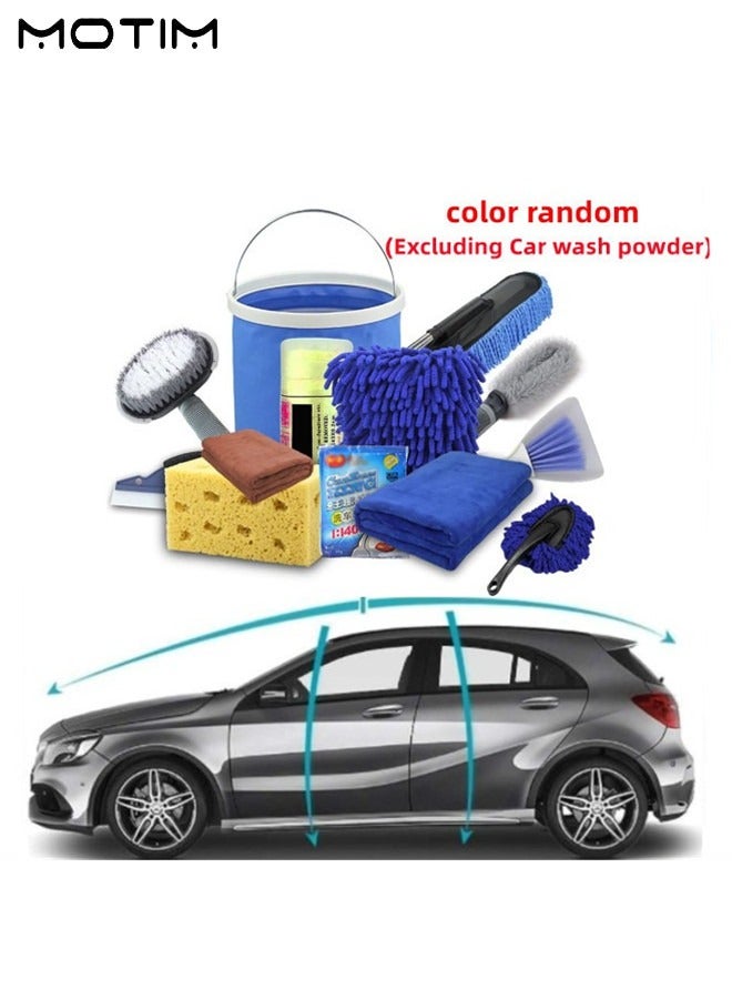 Motim 12Pcs Car Wash Kit, Auto Detailing Cleaning Set, Car Care Kit (No Car Cleaner) with Bucket/Towel/Mitt/Duster/Window Scraper/Tire Brush Complete Car Cleaner Wheel Cleaner Tools for Perfect Car Wash - Image 1