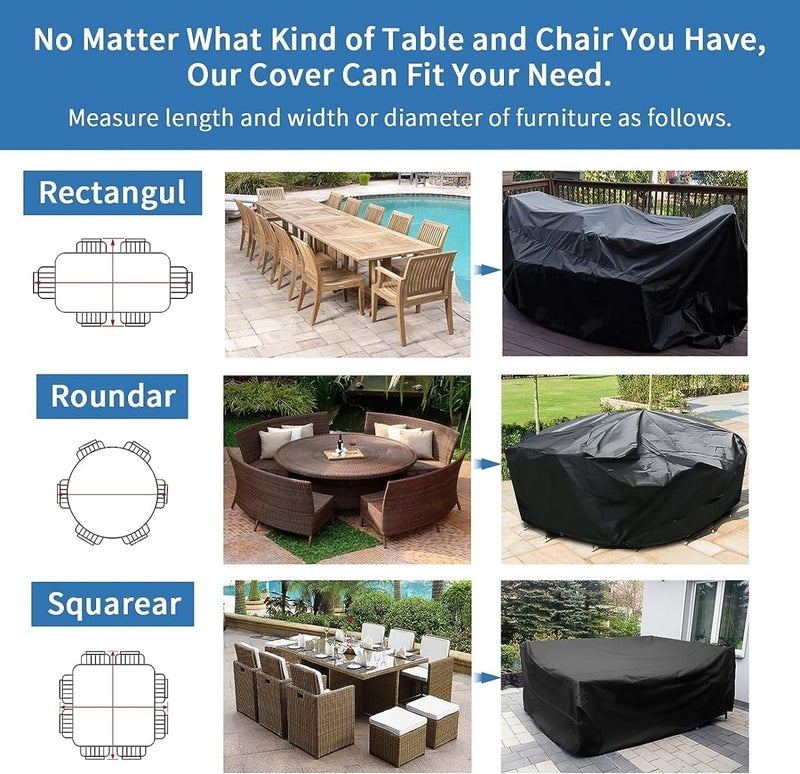 UREVO Outdoor Sectional Furniture Set Cover,Outdoor Table Cover,Patio Cover,Table Chair Sofa Covers, Waterproof Dust Proof Anti UV/Wind, Protective Cover for Garden,Home (213X132cm) - Image 5