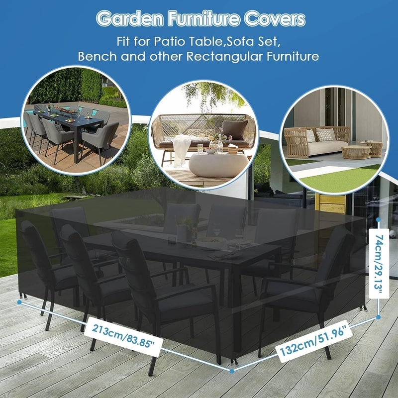 UREVO Outdoor Sectional Furniture Set Cover,Outdoor Table Cover,Patio Cover,Table Chair Sofa Covers, Waterproof Dust Proof Anti UV/Wind, Protective Cover for Garden,Home (213X132cm) - Image 2