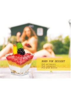 Y&D Pack of 50 Dessert Cups, 2 oz / 60 ml Cup with Spoons, DIY Plastic Reusable Bowls, for Mousse Chocolate Custard Pudding Desserts Picnic Party  - Image 3