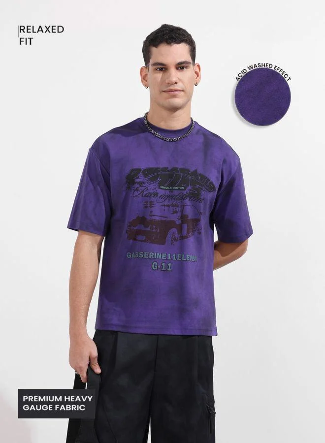 شركة المرآب الهندية Men Relaxed Fit Graphic Printed Crew Neck Half Sleeves T-Shirt