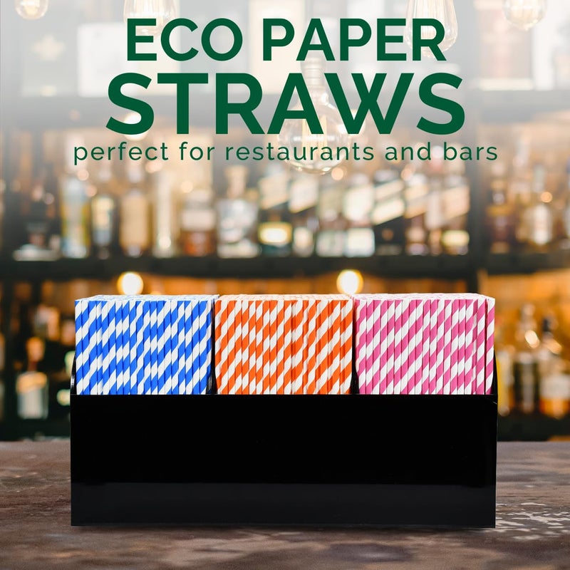 chunspak [1000 Count] Chunspak Orange/White Striped Paper Drinking Straws Bulk - 7.75""x0.24""  Unwrapped - Biodegradable and Compostable - Image 3