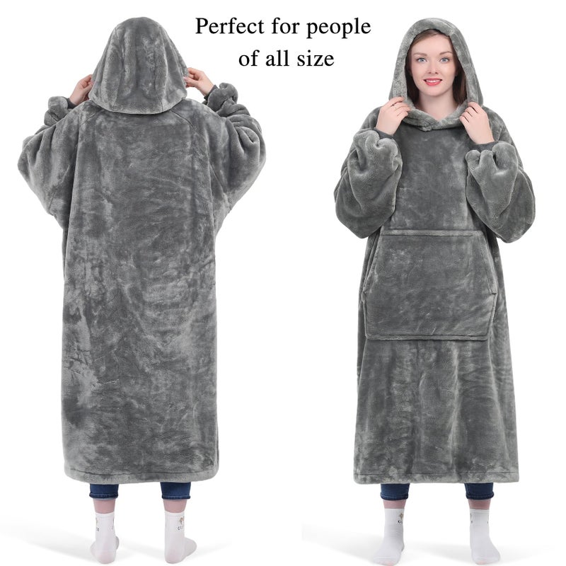 كيه بي بليس KPBLIS قلب هوديس قليلة قابلة للارتداء للنساء والرجال كبير الحجم يمكن ارتداؤها قميص من النوع الثني من الصوف دافئ ودافئ معدة مع الأكمام والجيب العملاق للبالغين والأطفال الرمادي - Image 2