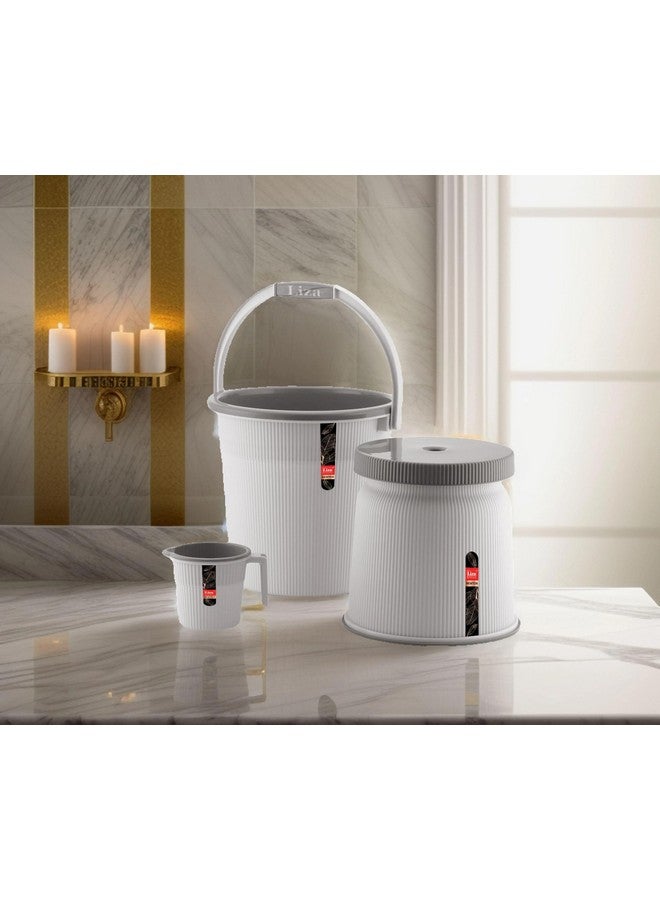 Liza Newton Bathroom Accessories Set Plastic Bath Set Bathroom Bucket, Mug, Stool 3 Pieces Combo Set for Home, Kitchen & Bathroom (Pack of 3) Bathroom Accessories Set (Grey) - Image 2