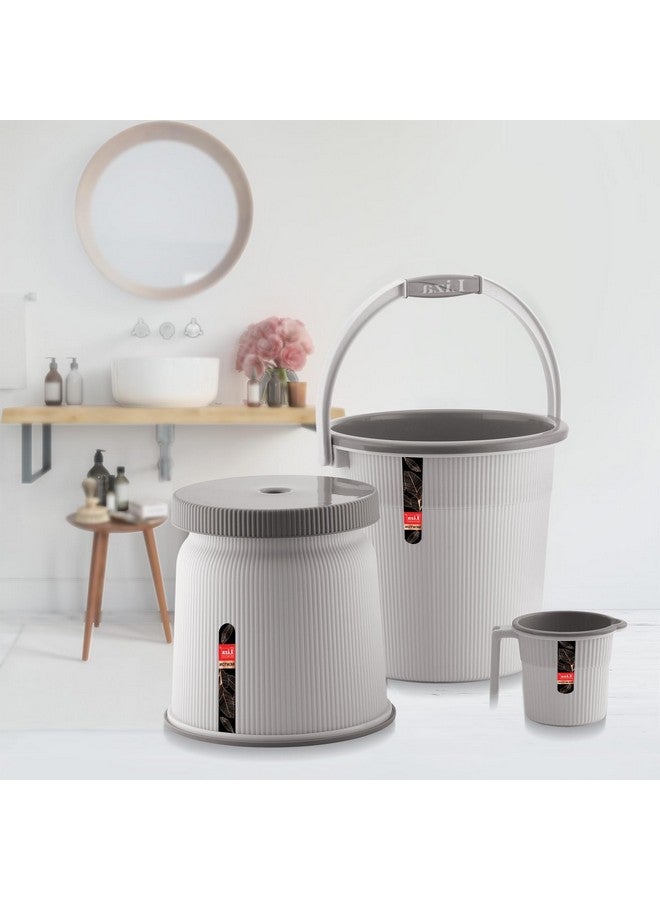 Liza Newton Bathroom Accessories Set Plastic Bath Set Bathroom Bucket, Mug, Stool 3 Pieces Combo Set for Home, Kitchen & Bathroom (Pack of 3) Bathroom Accessories Set (Grey) - Image 1