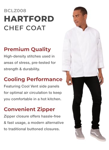 Chef Works Men's Hartford Chef Coat, White, Large - Image 2