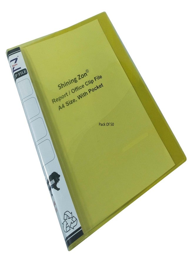 Shining Zon A4 Size Transparent Report File Folder with Plastic Clip for Certificates, Office Documents, Reports, Page Holder, Presentation Pack of 50 Pieces (Yellow Colour) - Image 1