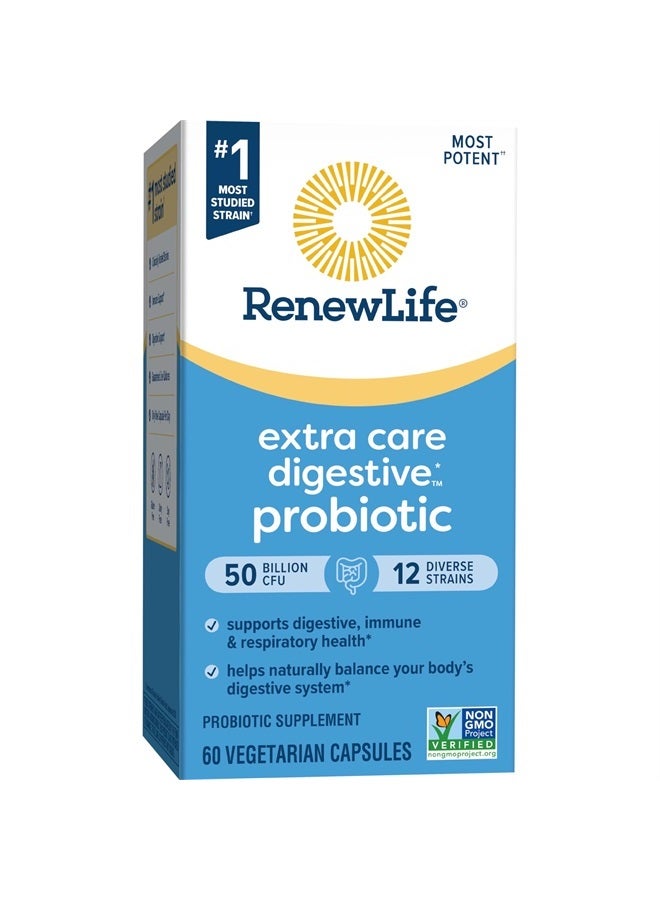 Renew Life كبسولات بروبيوتيك هضمية للعناية الإضافية، 50 مليار CFU مضمونة، مكمل يومي يدعم الصحة المناعية والهضمية والتنفسية (1)، L. Rhamnosus GG، خالي من الألبان وفول الصويا والغلوتين، 60 حبة - Image 5