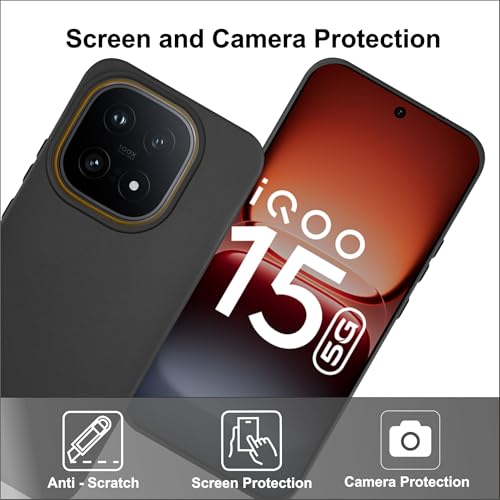 SBMS غطاء خلفي سيليكون SBMS لهاتف iQOO 15 5G | بطانة داخلية من الألياف الدقيقة الناعمة | حماية للكاميرا مع نتوءات | غطاء خلفي مقاوم للصدمات لهاتف iQOO 15 5G (كاندي كلوث_أسود) - Image 2