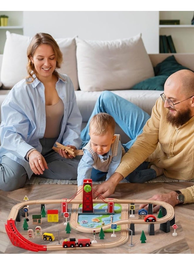 SainSmart Jr. SainSmart Jr. Wooden Train Set for Toddler, 78 PCS Wood Train Track with 4 Cars Fits Brio, Thomas, Melissa and Doug, Gift Packed Toy Railway Kit for Kids Ages 3+  - Image 3