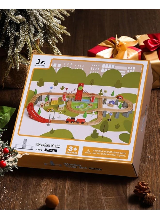 SainSmart Jr. SainSmart Jr. Wooden Train Set for Toddler, 78 PCS Wood Train Track with 4 Cars Fits Brio, Thomas, Melissa and Doug, Gift Packed Toy Railway Kit for Kids Ages 3+  - Image 5