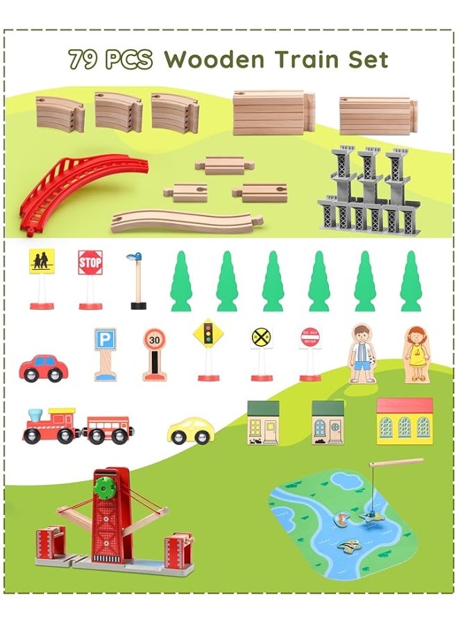 SainSmart Jr. SainSmart Jr. Wooden Train Set for Toddler, 78 PCS Wood Train Track with 4 Cars Fits Brio, Thomas, Melissa and Doug, Gift Packed Toy Railway Kit for Kids Ages 3+  - Image 2