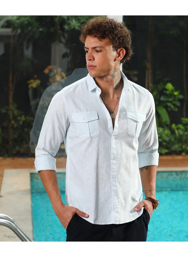 CAHOOT  Men's Baby Blue Solid Utility Shirt For Casual Wear | Spread Collar | Long Sleeve | Button Closure | Shirt Crafted With Comfort Fit For Everyday Wear for Men | Best Price UAE