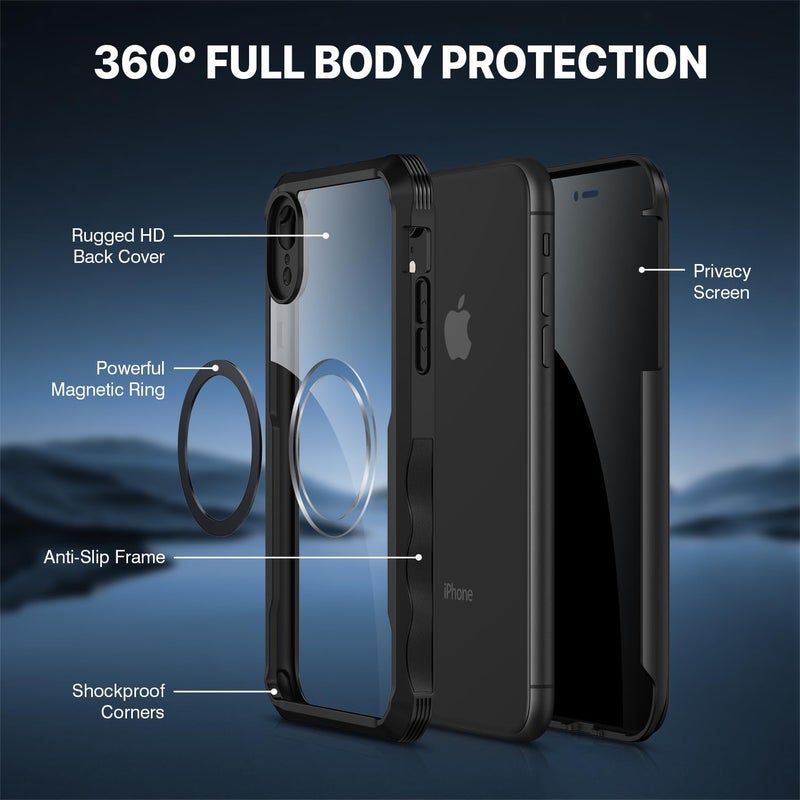 CENHUFO Magnetic Anti-Spy iPhone XR Case, [Compatible with MagSafe] Built-in 9H Tempered Glass Screen Protector, 360 Degree Shockproof Phone Cover Double Sided Full Case – Black Personal & public compatible - Image 3