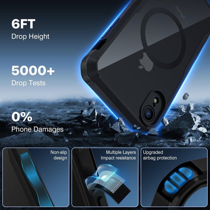 CENHUFO Magnetic Anti-Spy iPhone XR Case, [Compatible with MagSafe] Built-in 9H Tempered Glass Screen Protector, 360 Degree Shockproof Phone Cover Double Sided Full Case – Black Personal & public compatible - Image 5