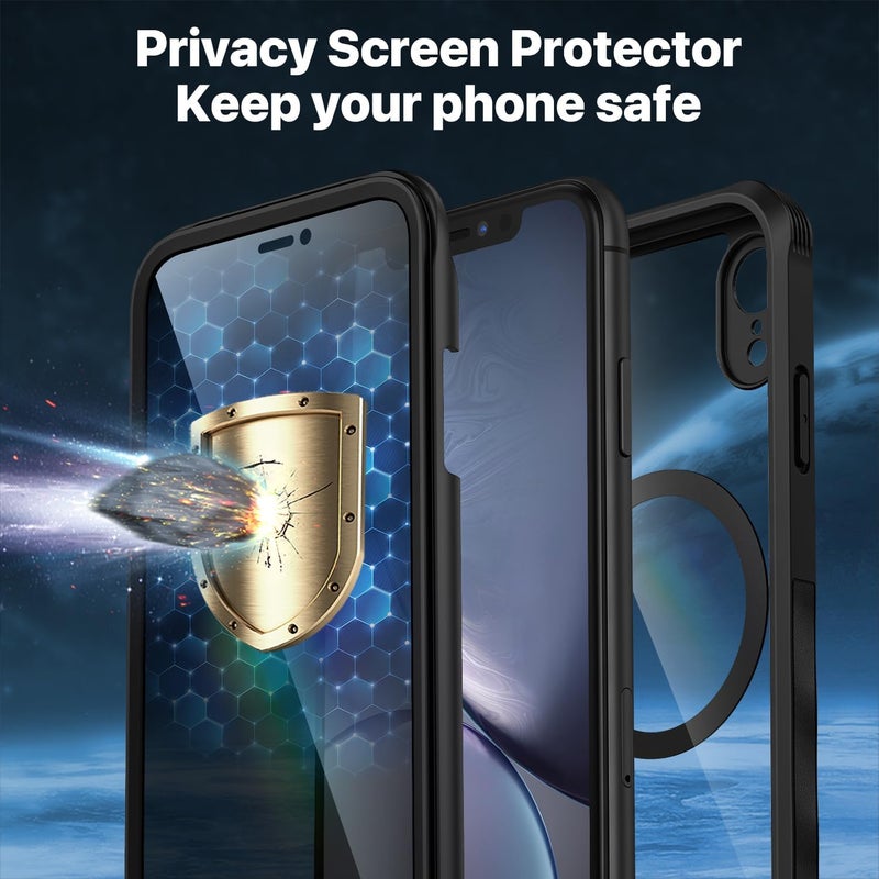 CENHUFO Magnetic Anti-Spy iPhone XR Case, [Compatible with MagSafe] Built-in 9H Tempered Glass Screen Protector, 360 Degree Shockproof Phone Cover Double Sided Full Case – Black Personal & public compatible - Image 4