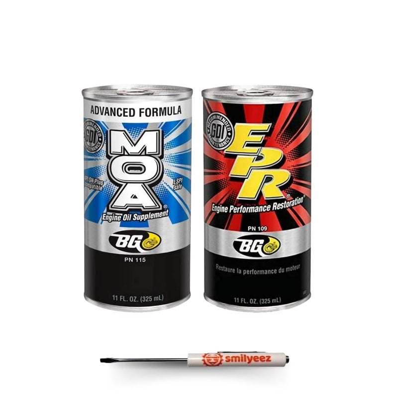 Smilyeez Listing for BG MOA PN 115 Motor Oil Additive Lubrication Supplement & EPR PN 109 Engine Restore and Cleaner (1 Kit) with Pocket Screwdriver - Image 1